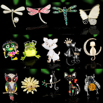 Cartoon Style Cute Cat Dragonfly Eagle Alloy Enamel Plating Inlay Artificial Pearls Rhinestones Unisex Corsage Brooches Collar Pin