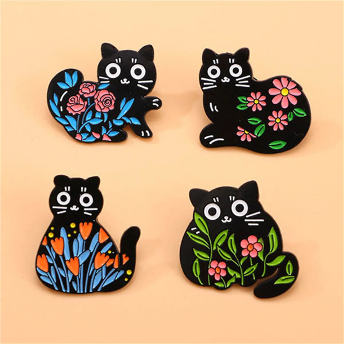 Cartoon Style Cute Cat Flower Alloy Stamping Stoving Varnish Plating Unisex Brooches