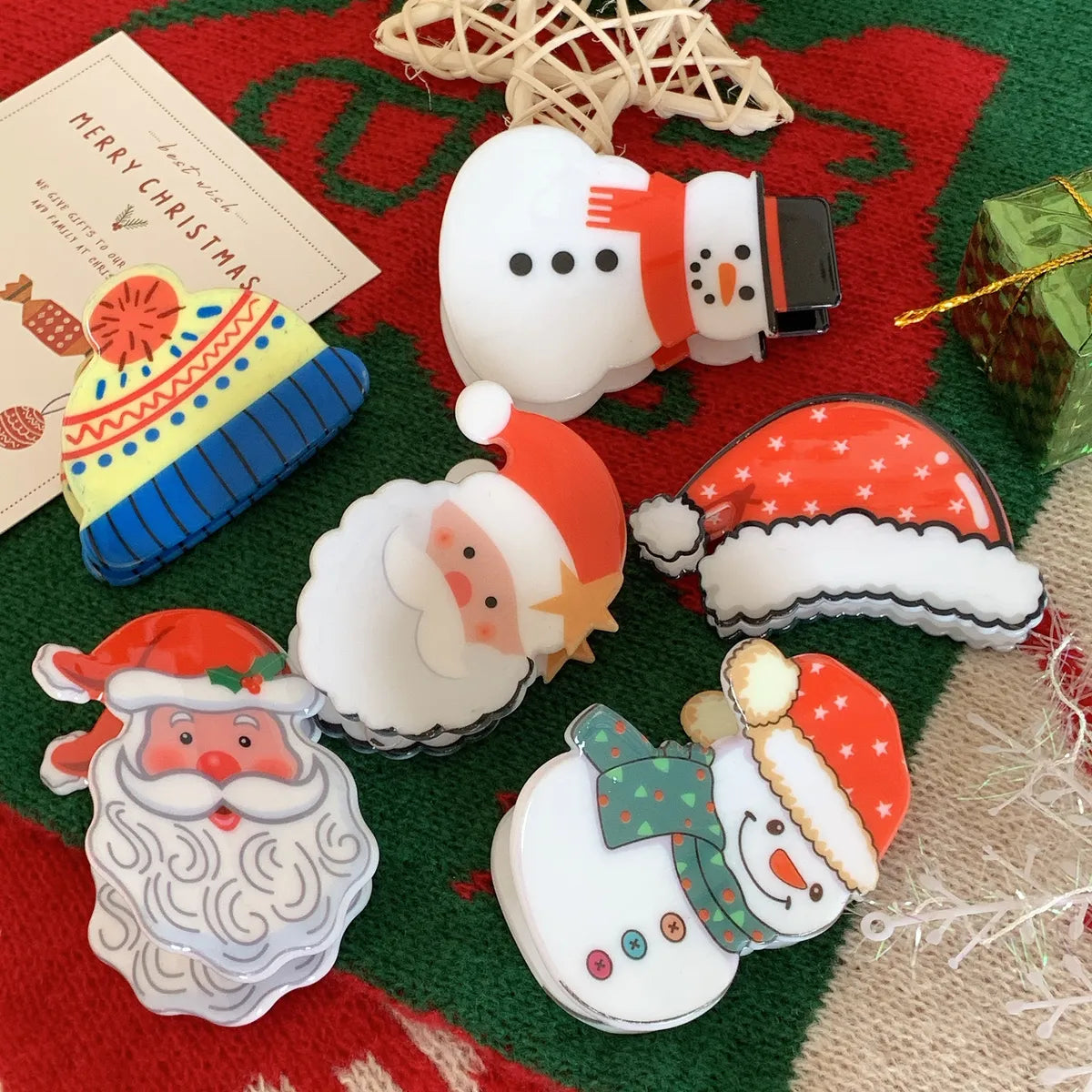 Cartoon Style Cute Christmas Tree Santa Claus Snowman Arylic Hair Claws