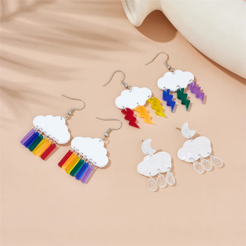 Cartoon Style Cute Clouds Water Droplets Lightning Arylic Women'S Drop Earrings