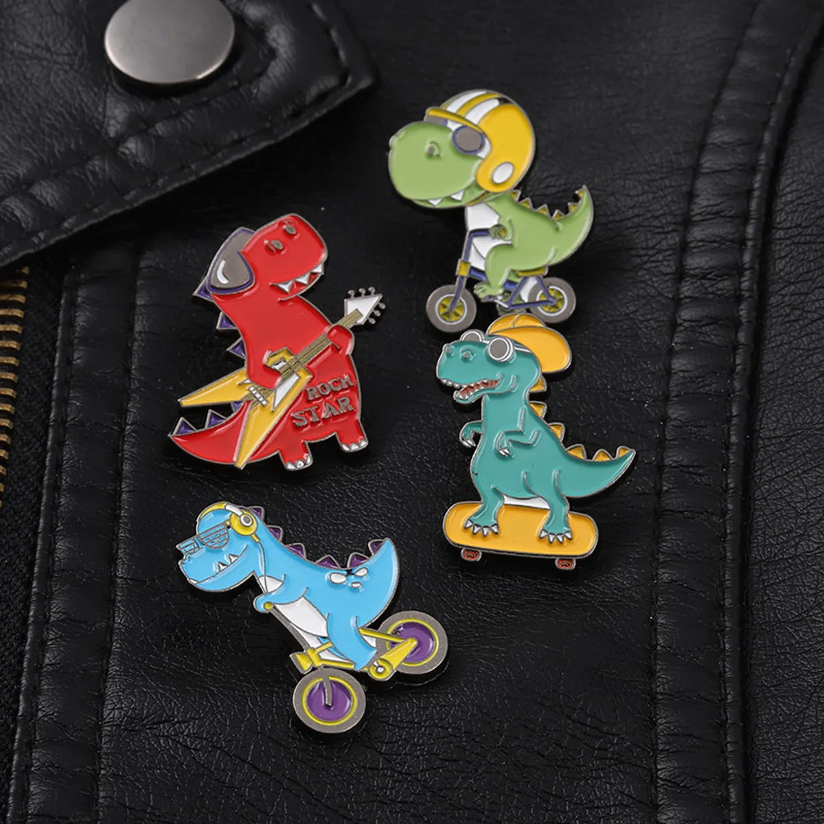 Cartoon Style Cute Cowboy Style Guitar Dinosaur Bicycle Alloy Stamping Stoving Varnish Plating Unisex Brooches