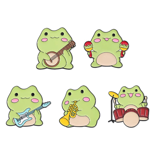 Cartoon Style Cute Cowboy Style Musical Instrument Frog Alloy Stoving Varnish Unisex Brooches