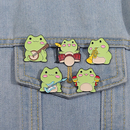 Cartoon Style Cute Cowboy Style Musical Instrument Frog Alloy Stoving Varnish Unisex Brooches