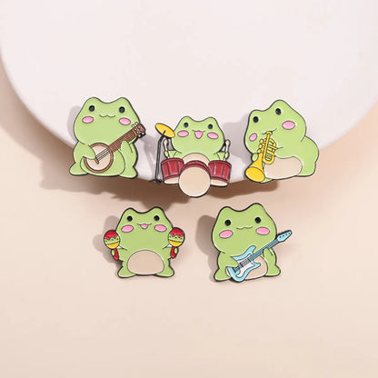 Cartoon Style Cute Cowboy Style Musical Instrument Frog Alloy Stoving Varnish Unisex Brooches