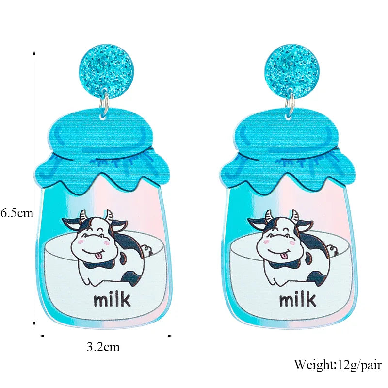 Cartoon Style Cute Cows Arylic Printing Women'S Drop Earrings