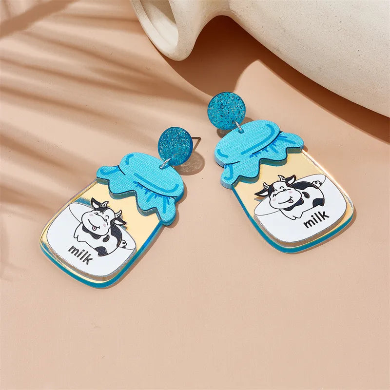 Cartoon Style Cute Cows Arylic Printing Women'S Drop Earrings