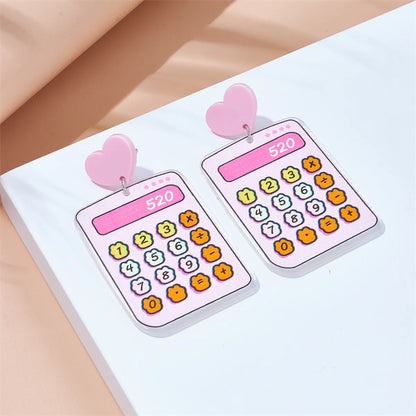 1 Pair Cartoon Style Cute Heart Shape Calculator Printing Arylic Drop Earrings