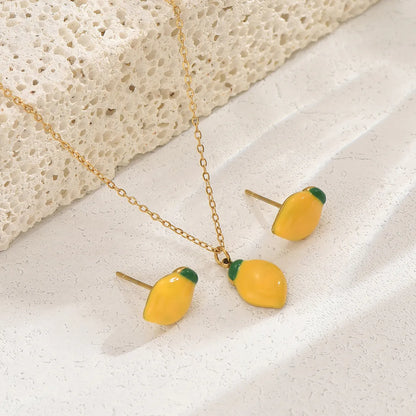 Cartoon Style Cute Lemon Fruit Stainless Steel Synthetic Resin Plating 14k Gold Plated Women's Earrings Necklace