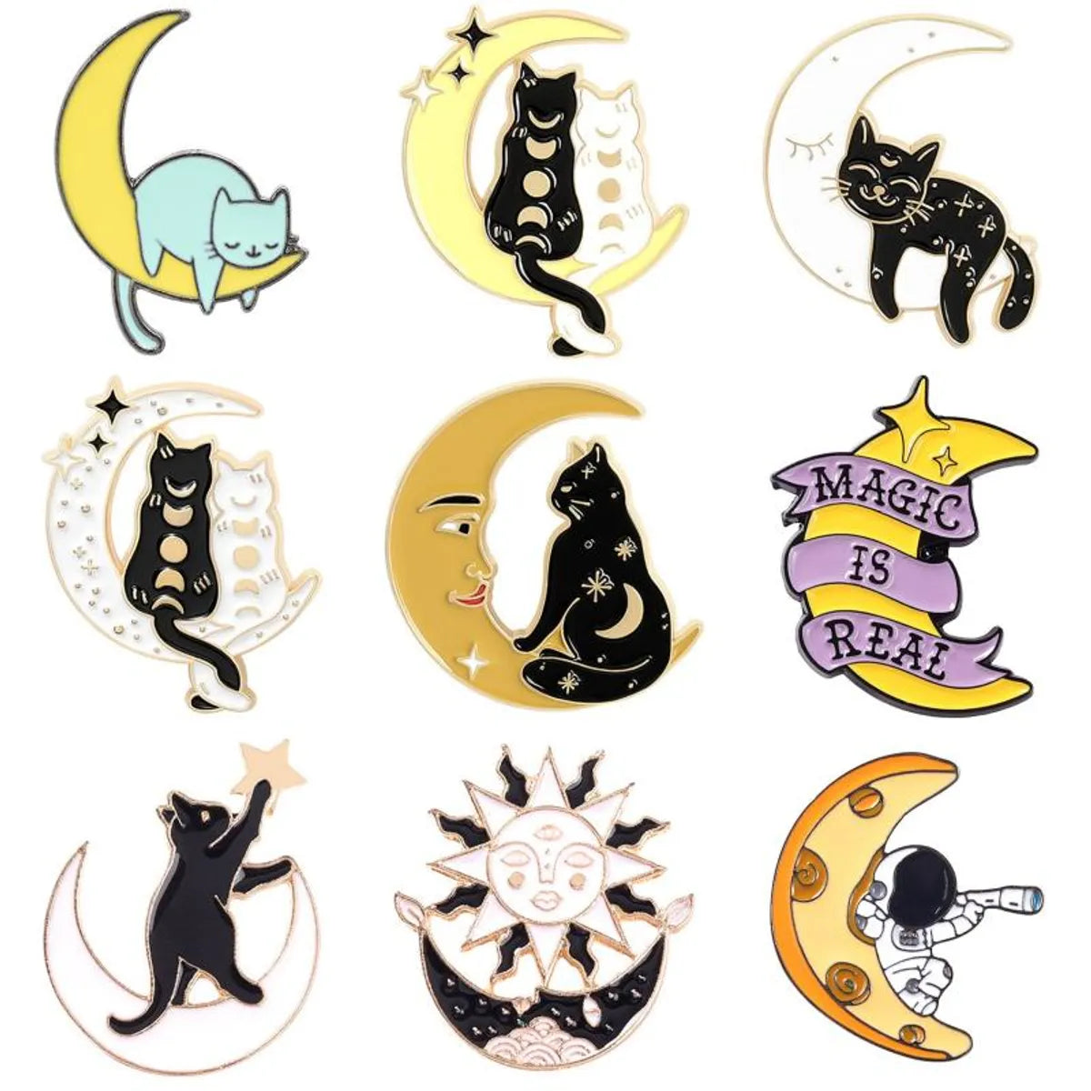 Cartoon Style Cute Letter Moon Cat Alloy Stoving Varnish Plating Unisex Brooches