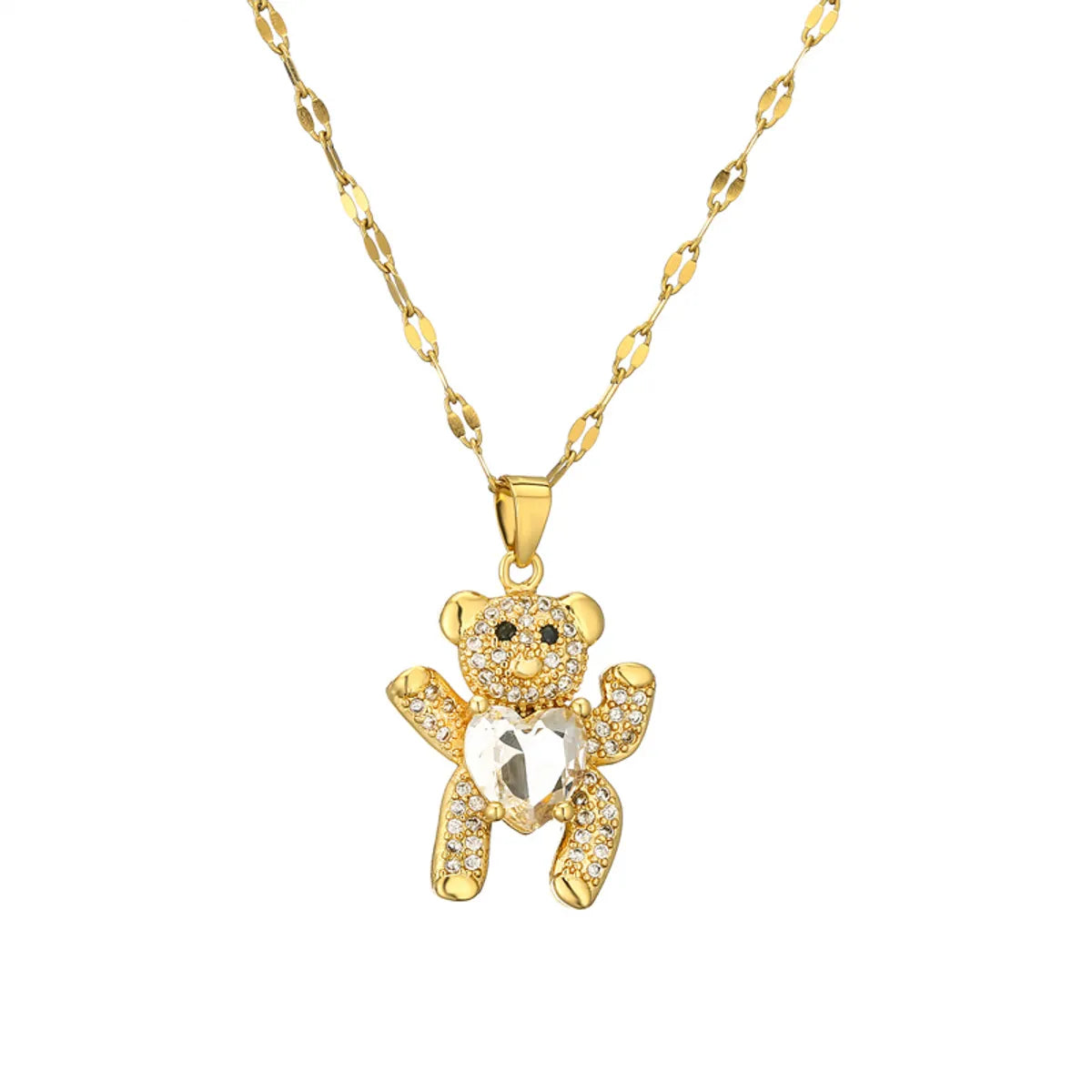 Wholesale Jewelry Cartoon Style Cute Little Bear Titanium Steel Copper Zircon Plating Inlay Pendant Necklace