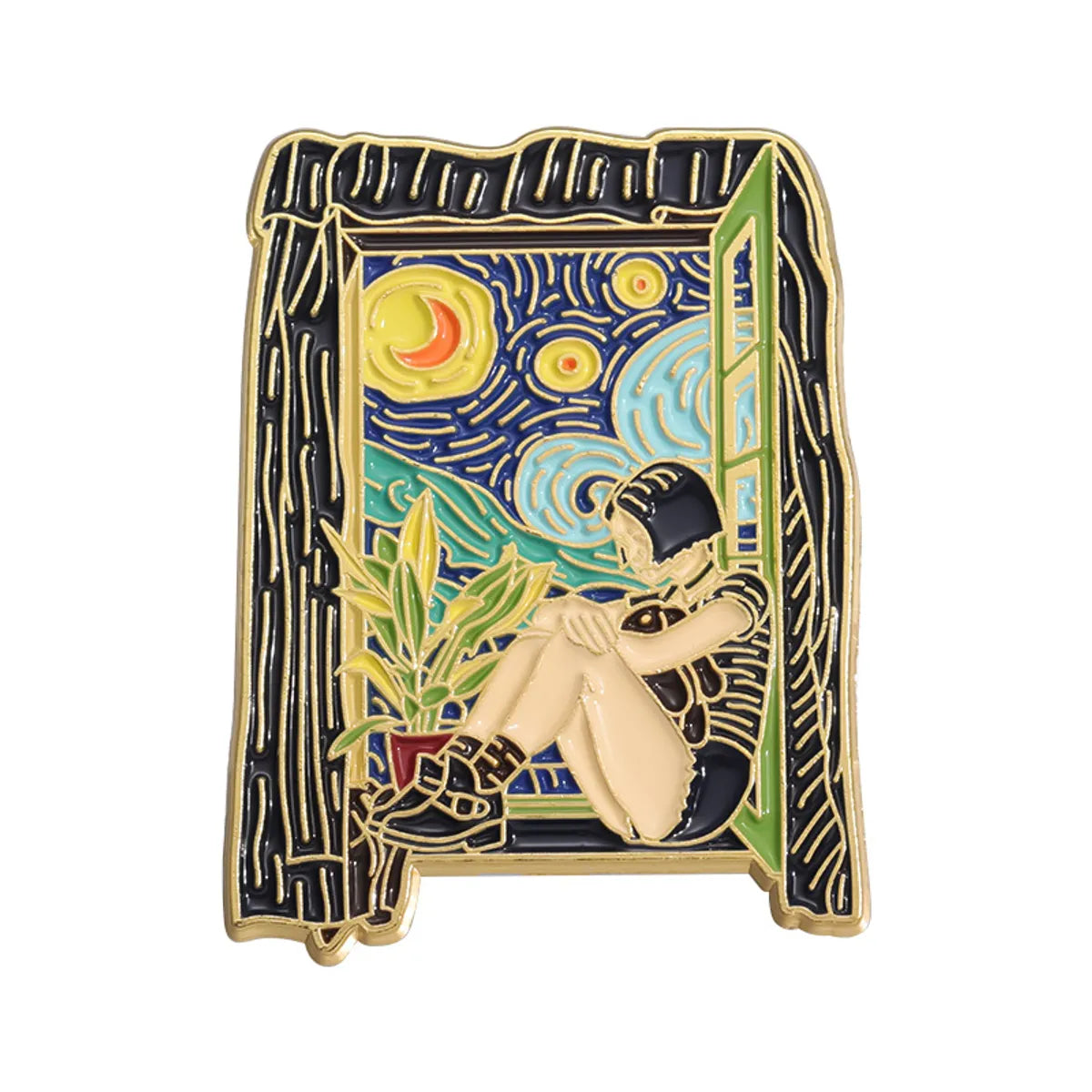 Cartoon Style Cute Modern Style Cartoon Character Starry Sky Oil Painting Alloy Plating Unisex Brooches