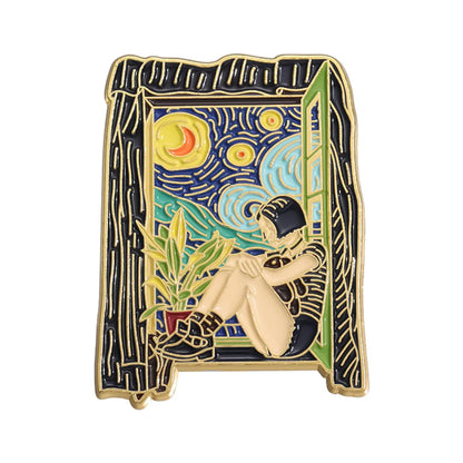 Cartoon Style Cute Modern Style Cartoon Character Starry Sky Oil Painting Alloy Plating Unisex Brooches