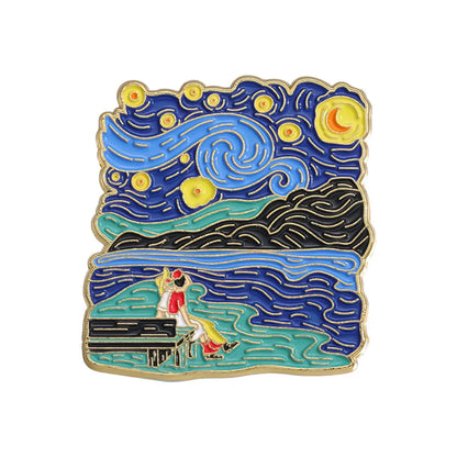 Cartoon Style Cute Modern Style Cartoon Character Starry Sky Oil Painting Alloy Plating Unisex Brooches