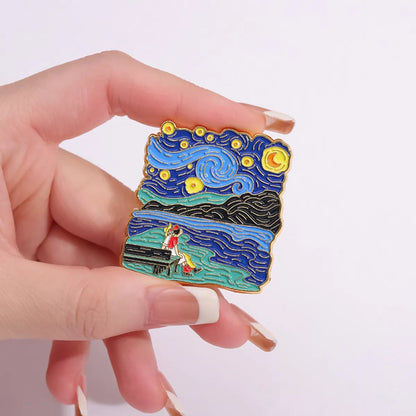 Cartoon Style Cute Modern Style Cartoon Character Starry Sky Oil Painting Alloy Plating Unisex Brooches