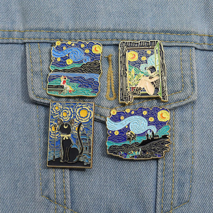 Cartoon Style Cute Modern Style Cartoon Character Starry Sky Oil Painting Alloy Plating Unisex Brooches