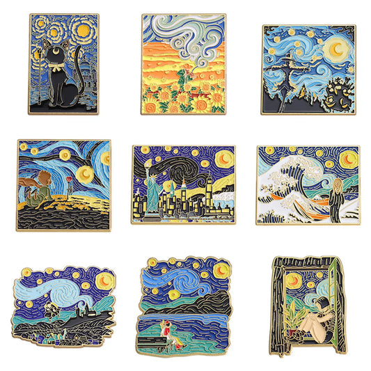 Cartoon Style Cute Modern Style Cartoon Character Starry Sky Oil Painting Alloy Plating Unisex Brooches