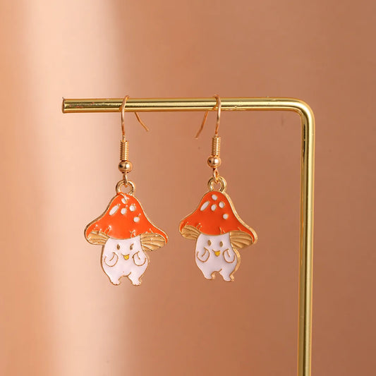 Cartoon Style Cute Mushroom Emoji Face Alloy Enamel Women's Drop Earrings