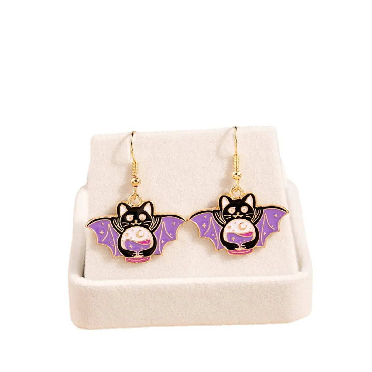 Cartoon Style Cute Paw Print Cat Bat Alloy Enamel Stoving Varnish Women'S Drop Earrings