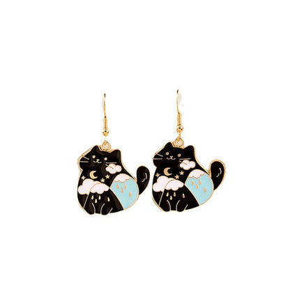 Cartoon Style Cute Paw Print Cat Bat Alloy Enamel Stoving Varnish Women'S Drop Earrings