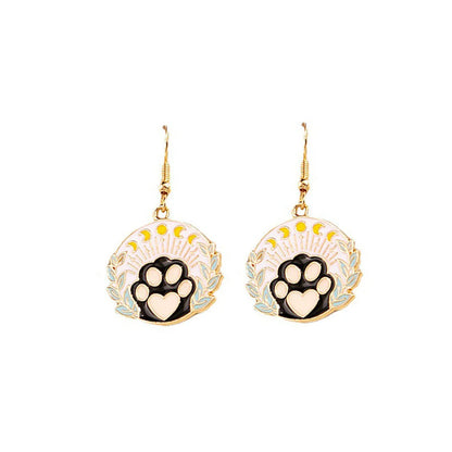 Cartoon Style Cute Paw Print Cat Bat Alloy Enamel Stoving Varnish Women'S Drop Earrings