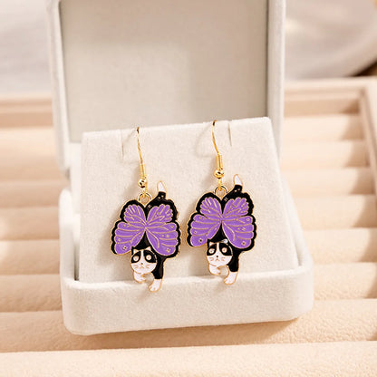 Cartoon Style Cute Paw Print Cat Bat Alloy Enamel Stoving Varnish Women'S Drop Earrings