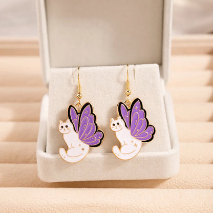 Cartoon Style Cute Paw Print Cat Bat Alloy Enamel Stoving Varnish Women'S Drop Earrings