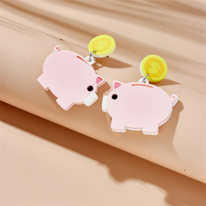 Cartoon Style Cute Pig Dollar Arylic Women'S Drop Earrings