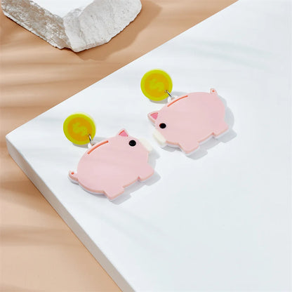 Cartoon Style Cute Pig Dollar Arylic Women'S Drop Earrings