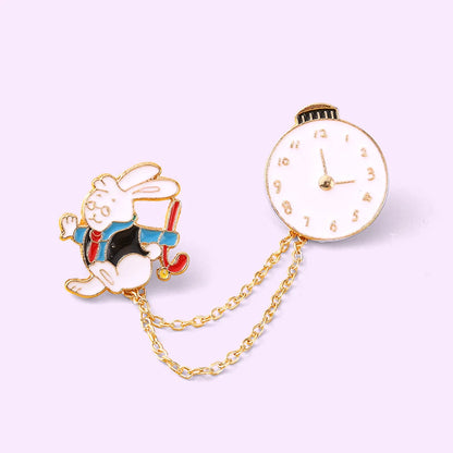 Cartoon Style Cute Rabbit Clock Alloy Stoving Varnish Unisex Brooches