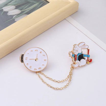 Cartoon Style Cute Rabbit Clock Alloy Stoving Varnish Unisex Brooches