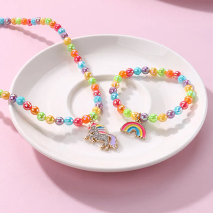 Cartoon Style Cute Rainbow  Beaded Alloy Beaded Handmade Enamel K Gold Plated Children Unisex Jewelry Set