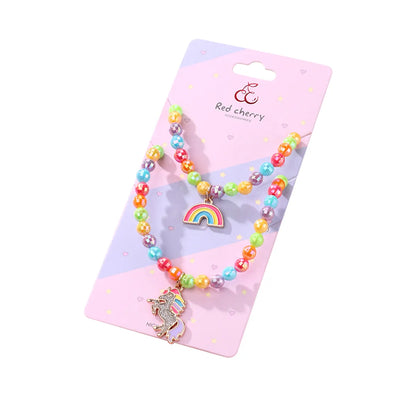 Cartoon Style Cute Rainbow  Beaded Alloy Beaded Handmade Enamel K Gold Plated Children Unisex Jewelry Set