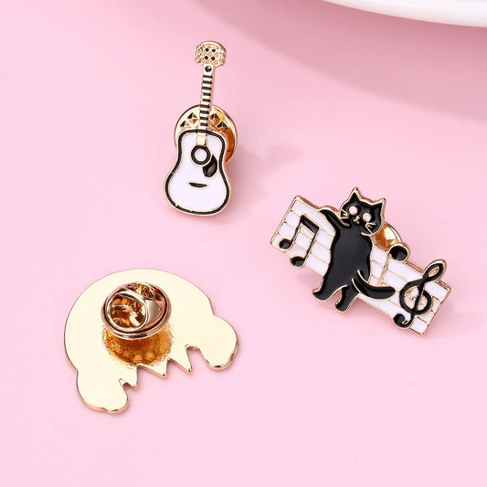 Cartoon Style Cute Romantic Cello Cat Notes Alloy Enamel Plating Kid'S Brooches 3 Pieces Set