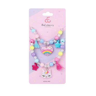 Cartoon Style Cute Sweet Rainbow Heart Shape Cat Beaded Resin Beaded Girl'S Bracelets Necklace