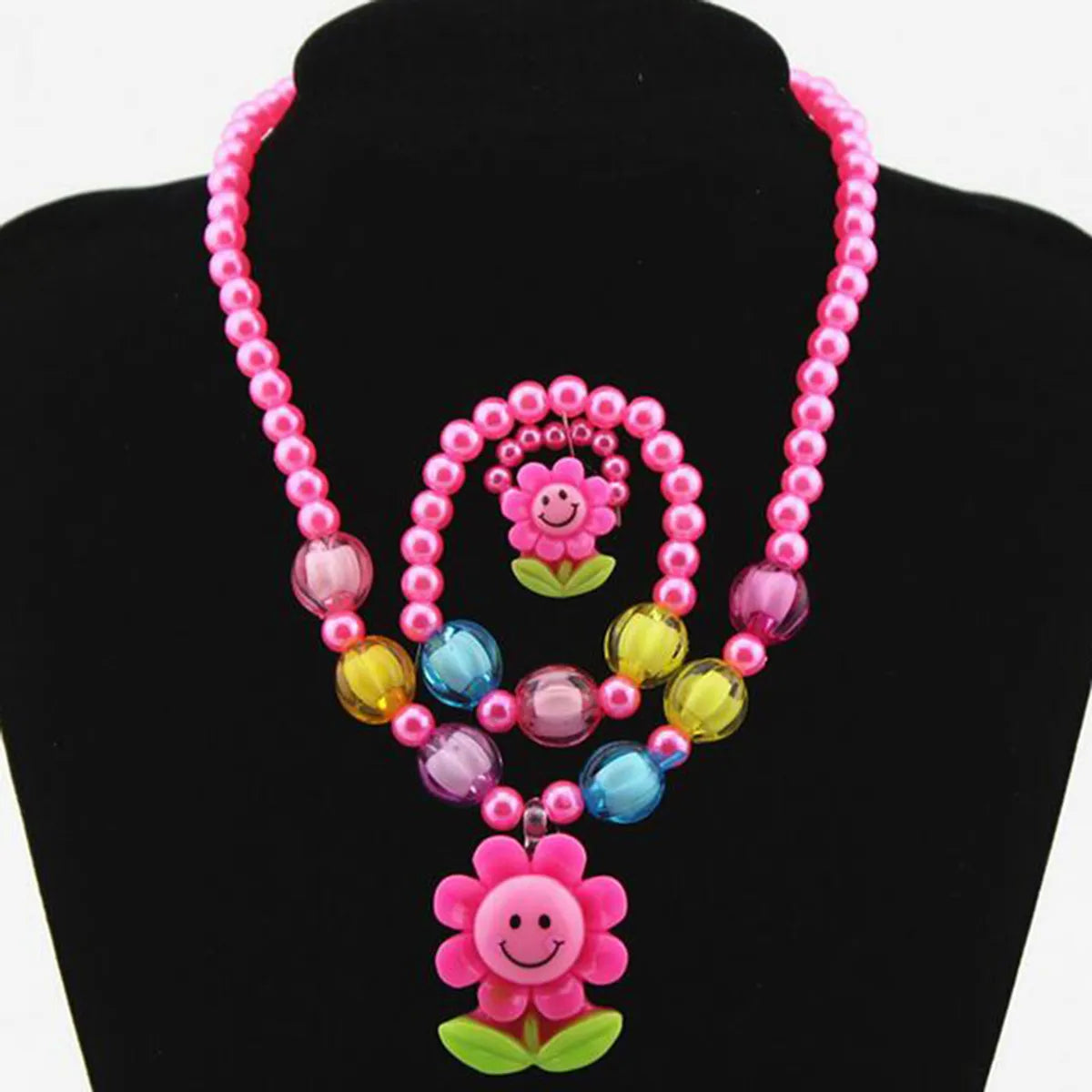 Cartoon Style Flower Arylic Imitation Pearl Plating Girl's Bracelets Earrings Necklace