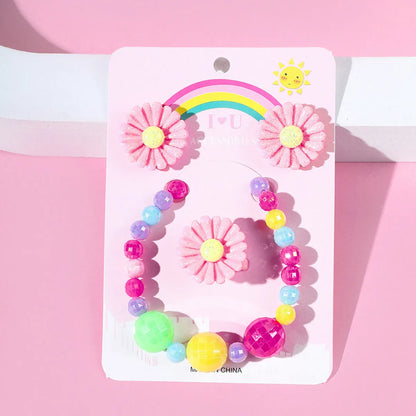 Cartoon Style Flower Plastic Beaded Rings Bracelets Earrings