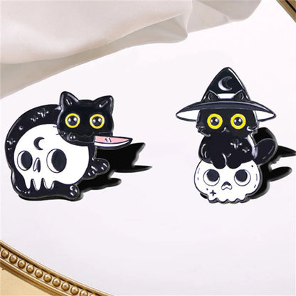 Cartoon Style Funny Cool Style Cat Bat Skull Alloy Stamping Stoving Varnish Plating Unisex Corsage Brooches Collar Pin