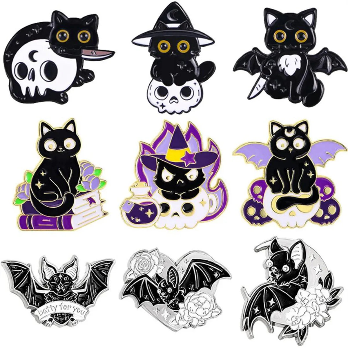 Cartoon Style Funny Cool Style Cat Bat Skull Alloy Stamping Stoving Varnish Plating Unisex Corsage Brooches Collar Pin