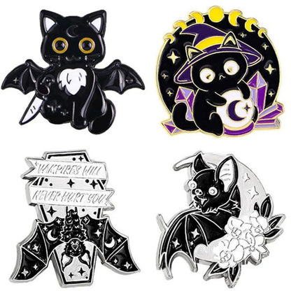 Cartoon Style Funny Cool Style Cat Bat Skull Alloy Stamping Stoving Varnish Plating Unisex Corsage Brooches Collar Pin