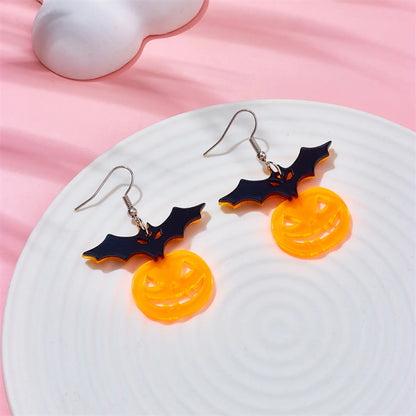 Cartoon Style Funny Pumpkin Bat Arylic Hollow Out Women's Drop Earrings