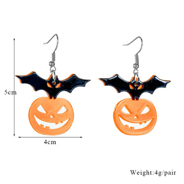 Cartoon Style Funny Pumpkin Bat Arylic Hollow Out Women's Drop Earrings