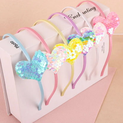 Women'S Cartoon Style Heart Shape Cloth Sequins Hair Clip Hair Band