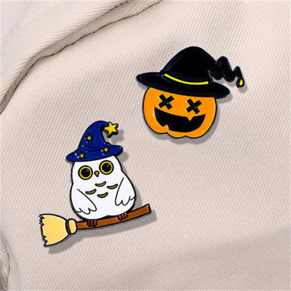 Cartoon Style Hip-Hop Funny Halloween Pattern Pumpkin Skull Alloy Stamping Stoving Varnish Plating Unisex Brooches Collar Pin