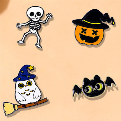 Cartoon Style Hip-Hop Funny Halloween Pattern Pumpkin Skull Alloy Stamping Stoving Varnish Plating Unisex Brooches Collar Pin