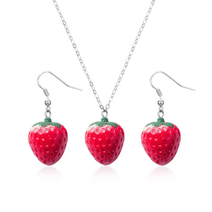 Cartoon Style IG Style Candy Strawberry Dice Resin Women'S Earrings Necklace