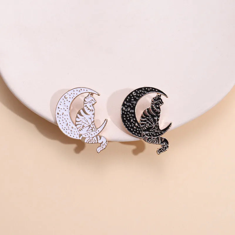 Cartoon Style Moon Cat Alloy Plating Unisex Brooches