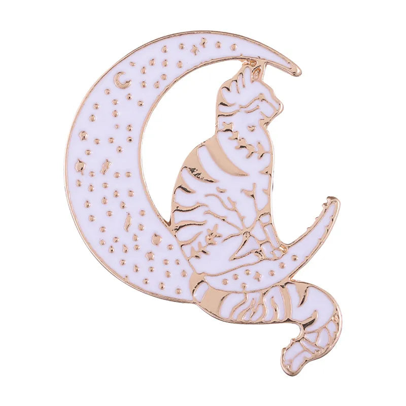 Cartoon Style Moon Cat Alloy Plating Unisex Brooches