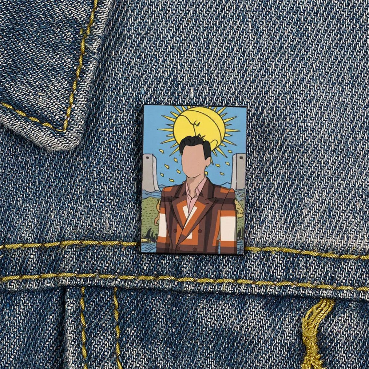 Cartoon Style Portrait Mixed Materials Printing Unisex Brooches