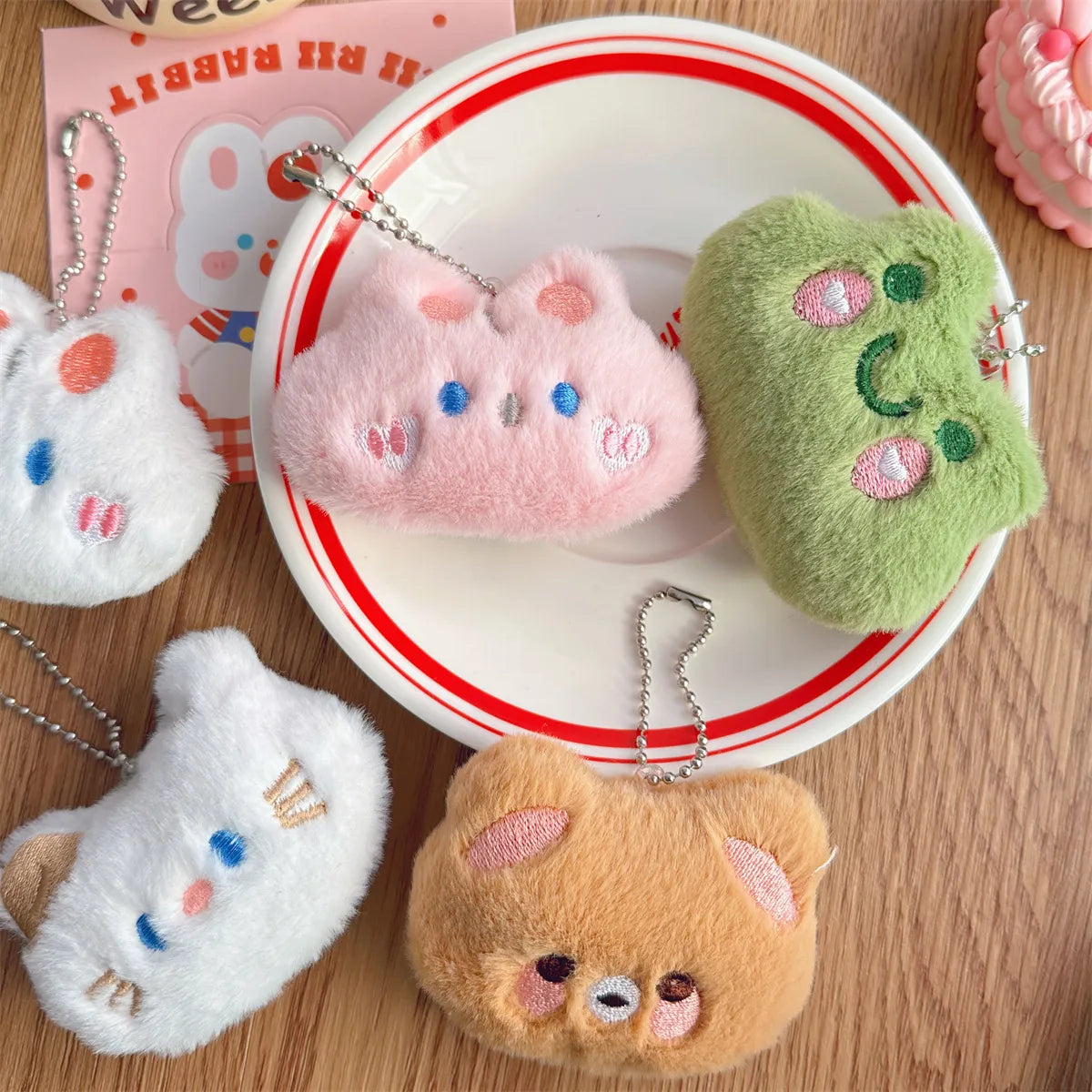 Cartoon Style Rabbit Bear Plush Keychain