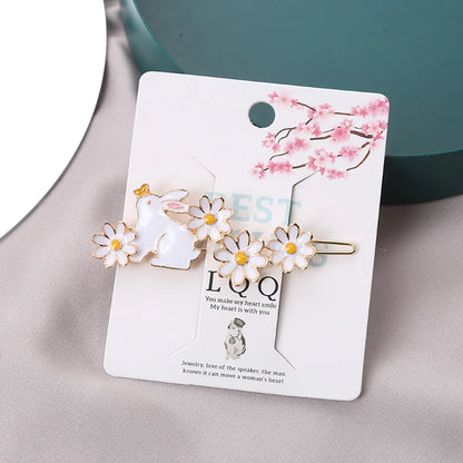 Cartoon Style Rabbit Cat Metal Inlay Artificial Pearls Rhinestones Hair Clip